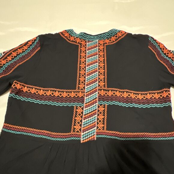 Time For Me Blazer Black Floral Embroidered Open Front Boho S Whinsigoth Aztec - Picture 10 of 11